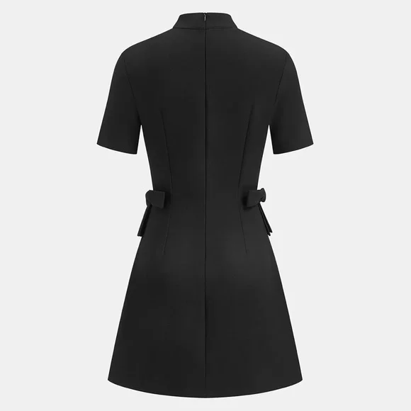 17 Commense Bow Cut-Out Stand Collar Short Sleeve Dress - Picture 4 of 5